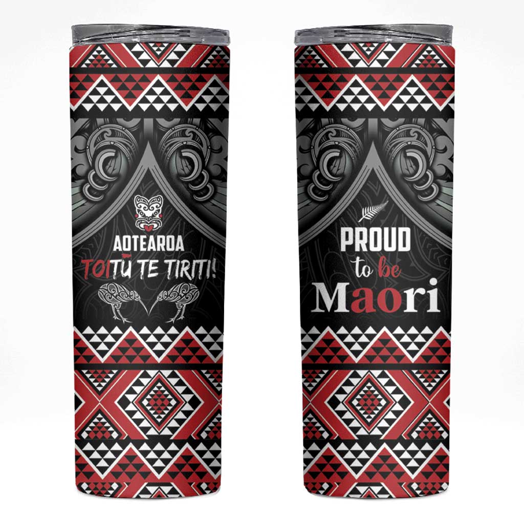Aotearoa Toitu Te Tiriti Waitangi Skinny Tumbler Proud To Be Maori LT01 Black - Polynesian Pride