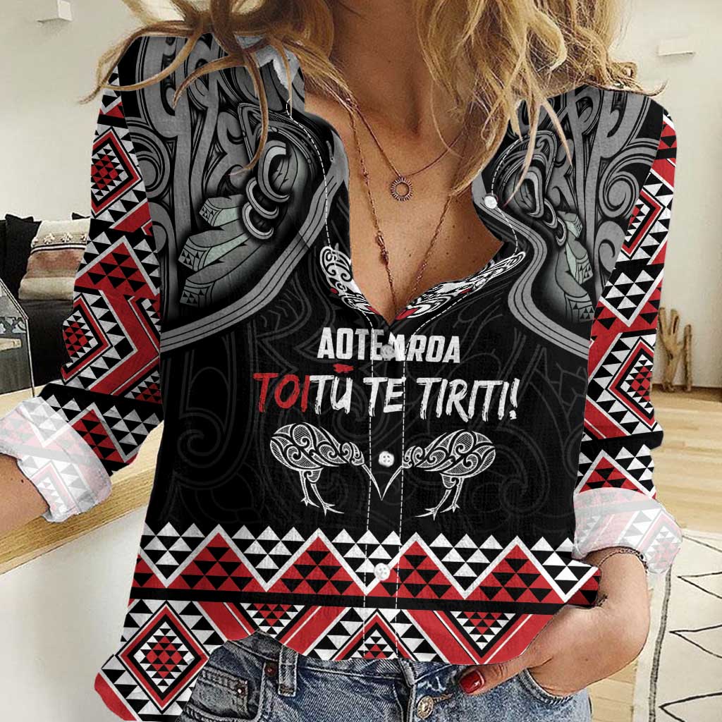 Aotearoa Toitu Te Tiriti Waitangi Women Casual Shirt Proud To Be Maori LT01 Female Black - Polynesian Pride