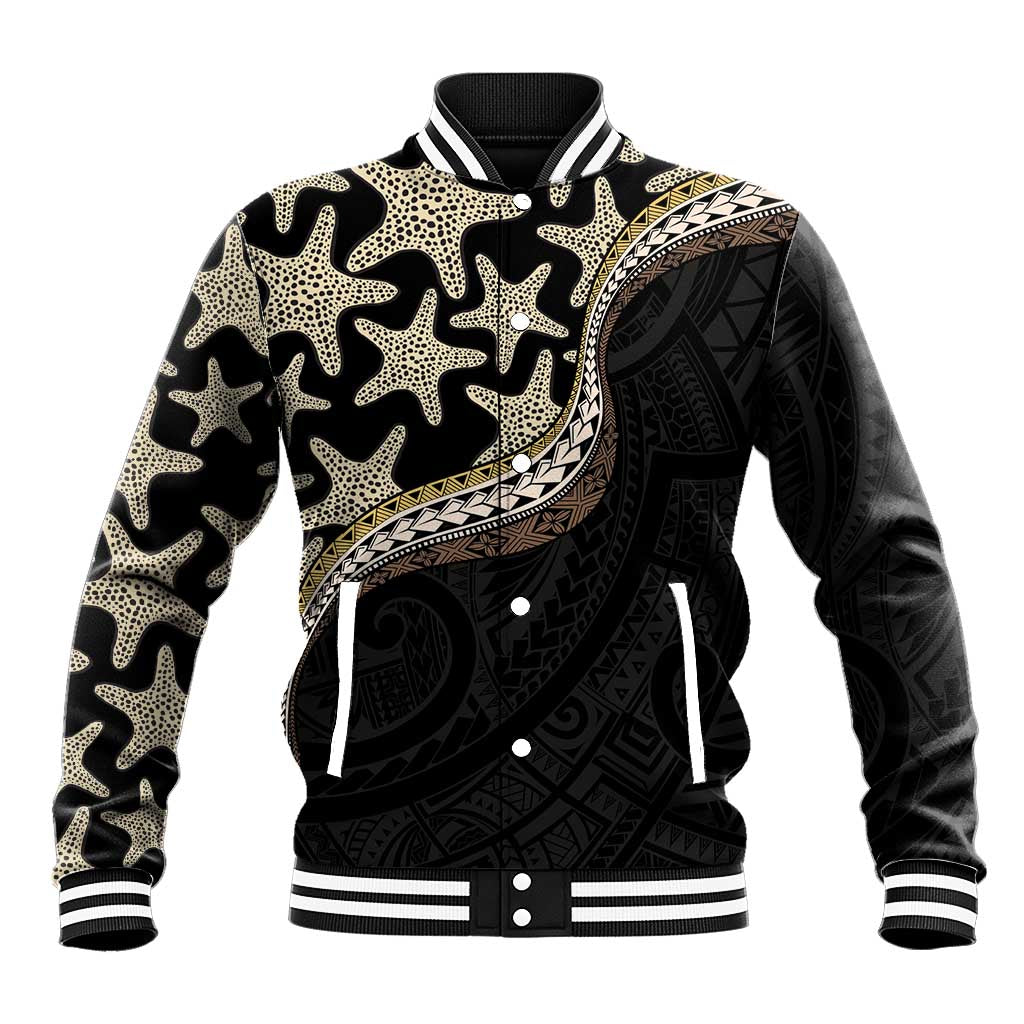 Beige Polynesian Starfish Unique Pattern Baseball Jacket