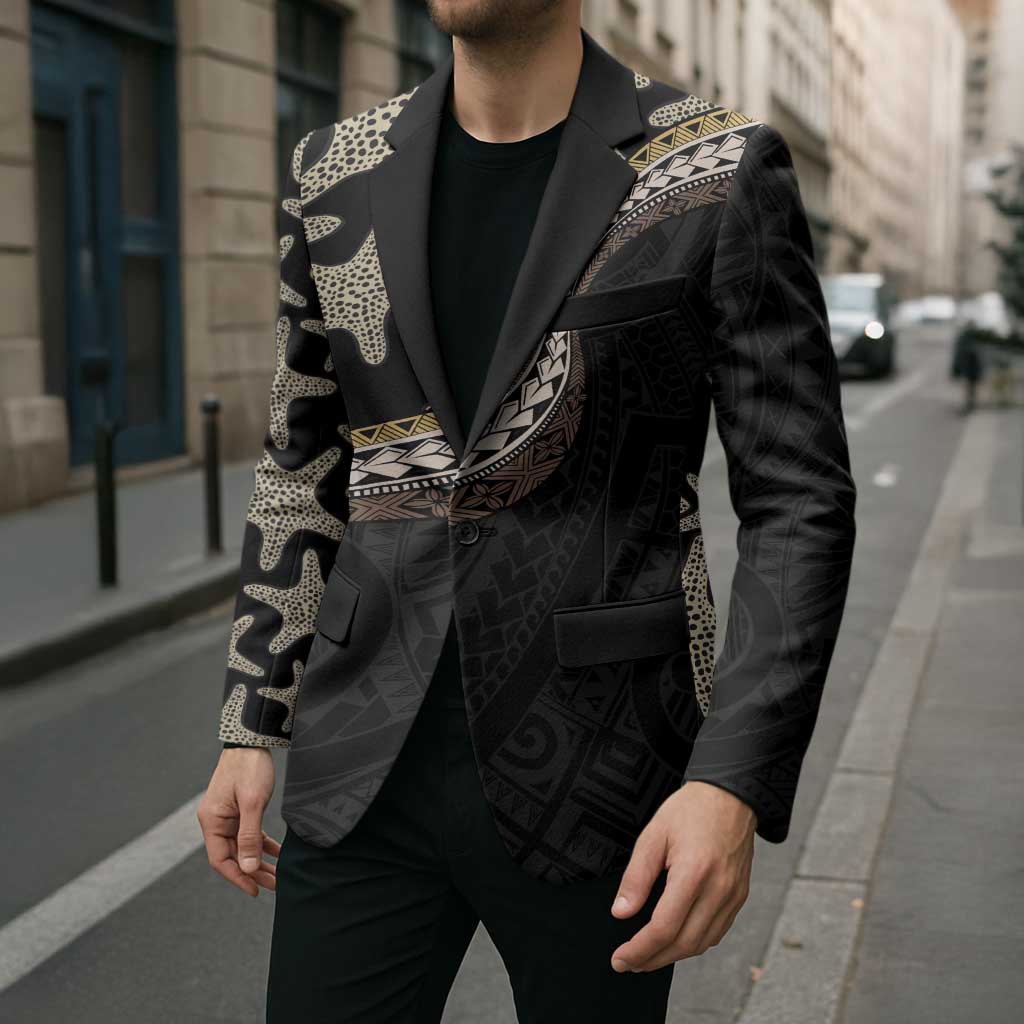 Beige Polynesian Starfish Unique Pattern Blazer