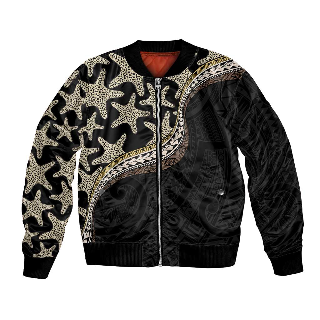 Beige Polynesian Starfish Unique Pattern Bomber Jacket