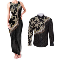 Beige Polynesian Starfish Unique Pattern Couples Matching Tank Maxi Dress and Long Sleeve Button Shirt LT01 Beige - Polynesian Pride
