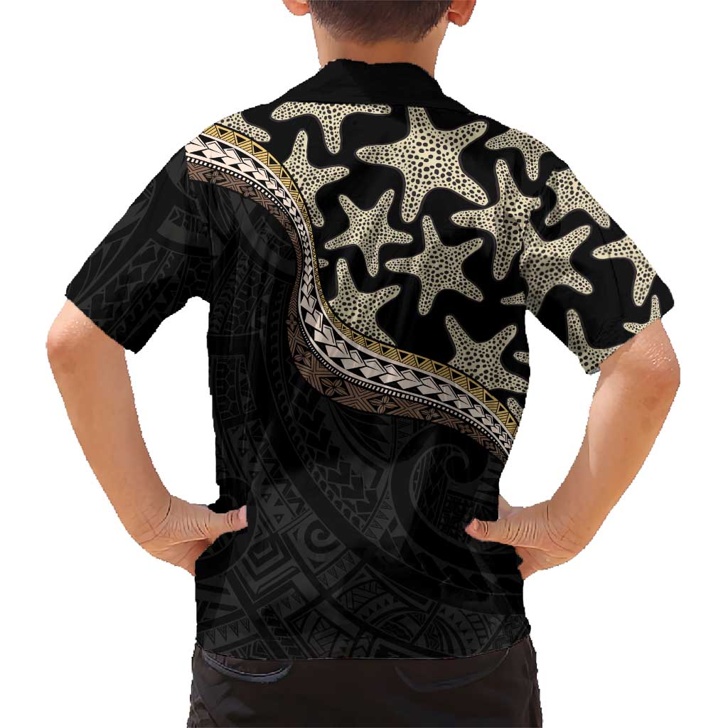 Beige Polynesian Starfish Unique Pattern Family Matching Long Sleeve Bodycon Dress and Hawaiian Shirt
