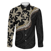 Beige Polynesian Starfish Unique Pattern Family Matching Off The Shoulder Long Sleeve Dress and Hawaiian Shirt LT01 Dad's Shirt - Long Sleeve Beige - Polynesian Pride
