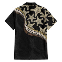 Beige Polynesian Starfish Unique Pattern Family Matching Off Shoulder Maxi Dress and Hawaiian Shirt