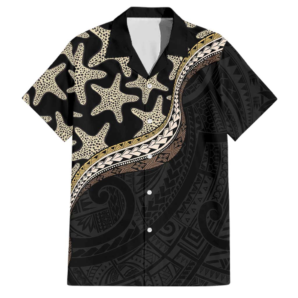 Beige Polynesian Starfish Unique Pattern Family Matching Short Sleeve Bodycon Dress and Hawaiian Shirt
