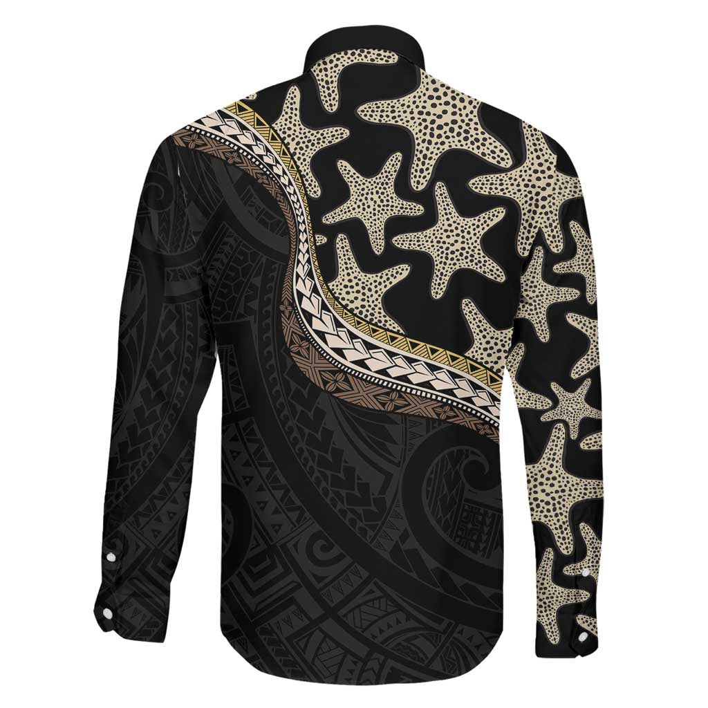 Beige Polynesian Starfish Unique Pattern Family Matching Short Sleeve Bodycon Dress and Hawaiian Shirt