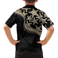 Beige Polynesian Starfish Unique Pattern Family Matching Tank Maxi Dress and Hawaiian Shirt