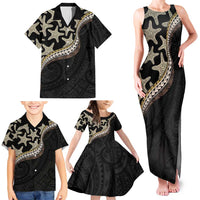 Beige Polynesian Starfish Unique Pattern Family Matching Tank Maxi Dress and Hawaiian Shirt