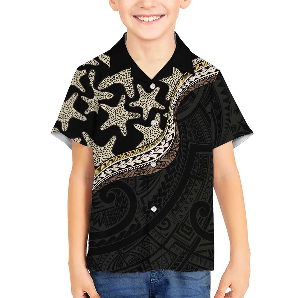 Beige Polynesian Starfish Unique Pattern Kid Hawaiian Shirt