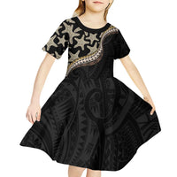 Beige Polynesian Starfish Unique Pattern Kid Short Sleeve Dress