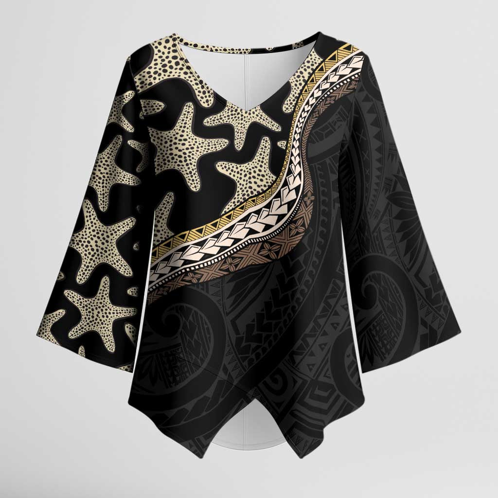 Beige Polynesian Starfish Unique Pattern Kimono Sleeve Blouse