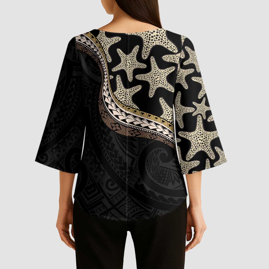 Beige Polynesian Starfish Unique Pattern Kimono Sleeve Blouse