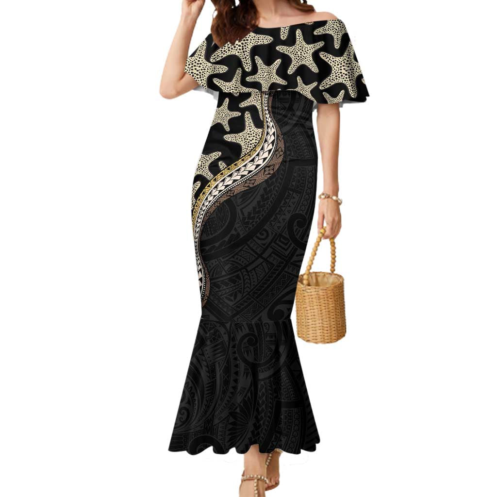 Beige Polynesian Starfish Unique Pattern Mermaid Dress