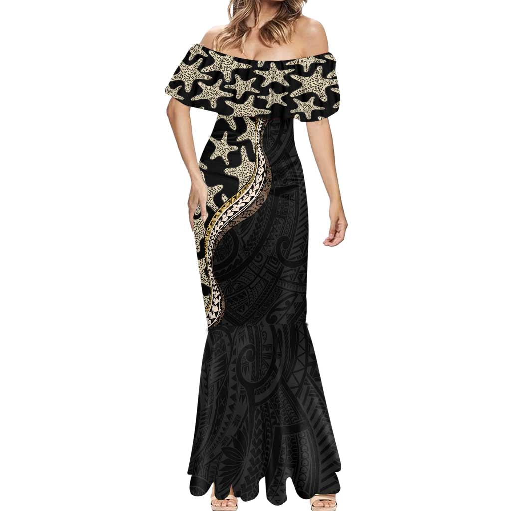 Beige Polynesian Starfish Unique Pattern Mermaid Dress