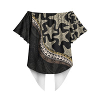 Beige Polynesian Starfish Unique Pattern Off Shoulder Wrap Waist Top LT01 - Polynesian Pride