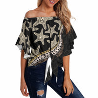 Beige Polynesian Starfish Unique Pattern Off Shoulder Wrap Waist Top LT01 - Polynesian Pride