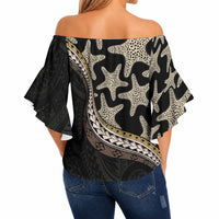 Beige Polynesian Starfish Unique Pattern Off Shoulder Wrap Waist Top LT01 - Polynesian Pride