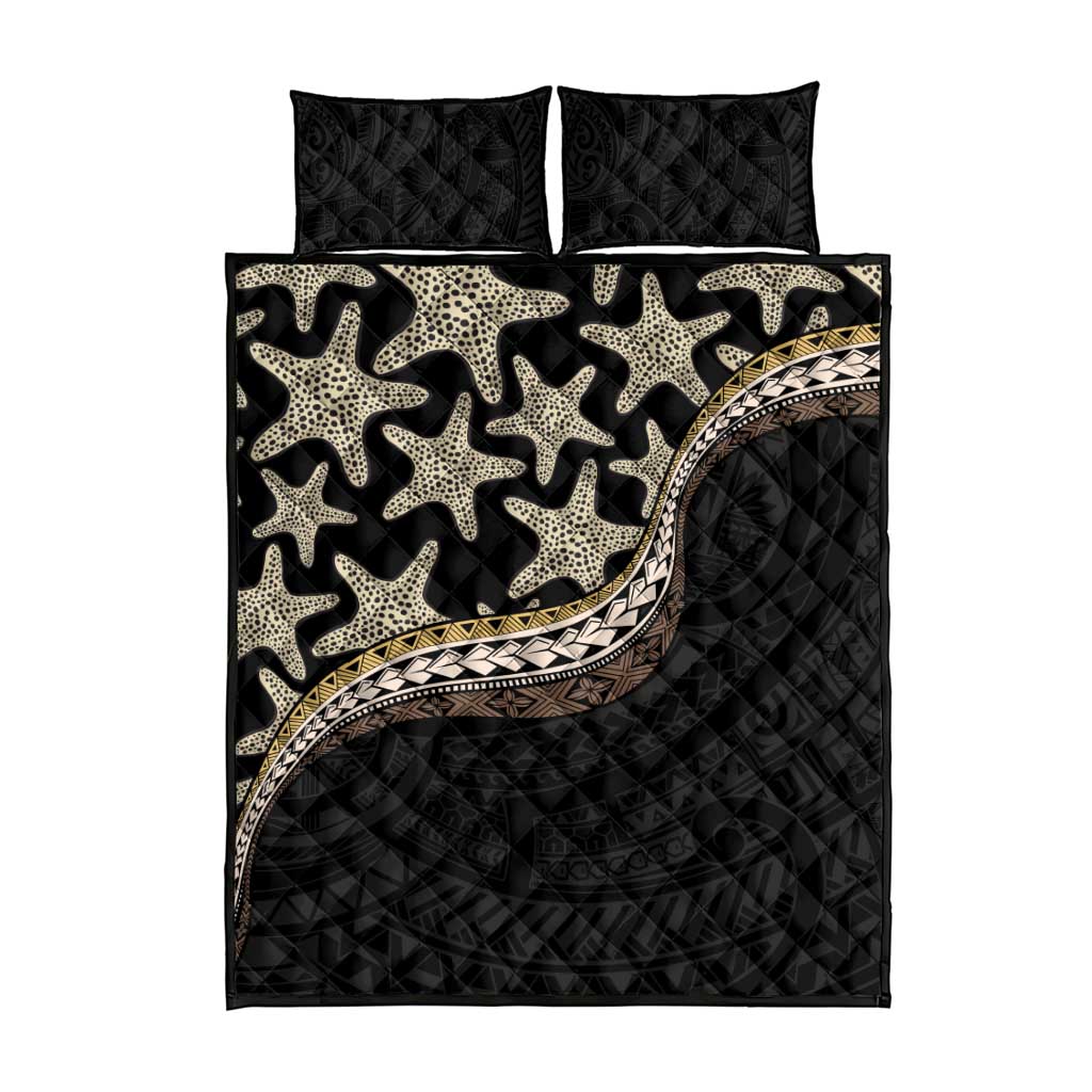 Beige Polynesian Starfish Unique Pattern Quilt Bed Set