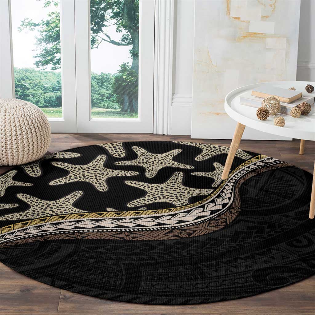 Beige Polynesian Starfish Unique Pattern Round Carpet
