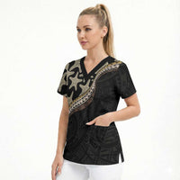 Beige Polynesian Starfish Unique Pattern Scrub Top