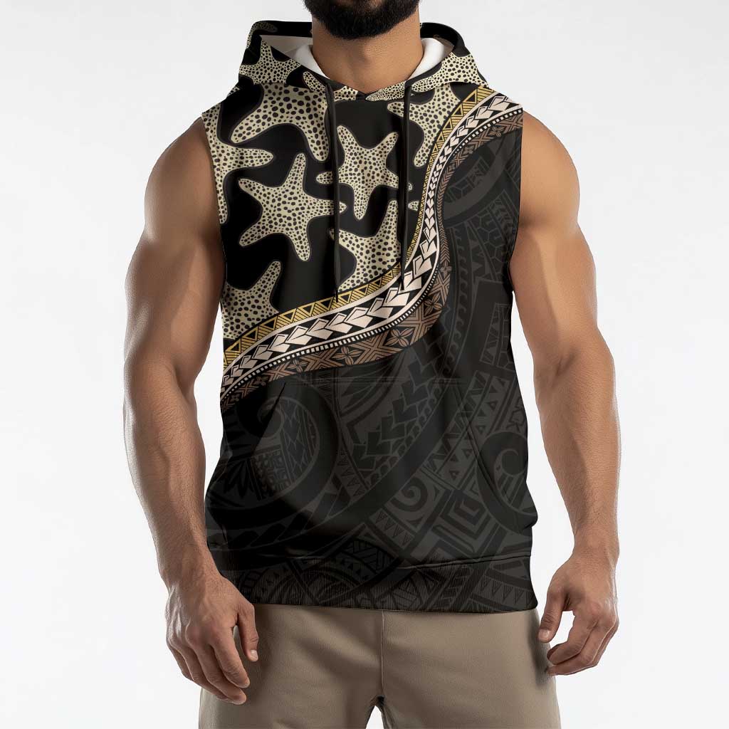 Beige Polynesian Starfish Unique Pattern Sleeveless Hoodie