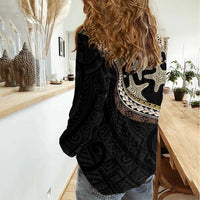 Beige Polynesian Starfish Unique Pattern Women Casual Shirt