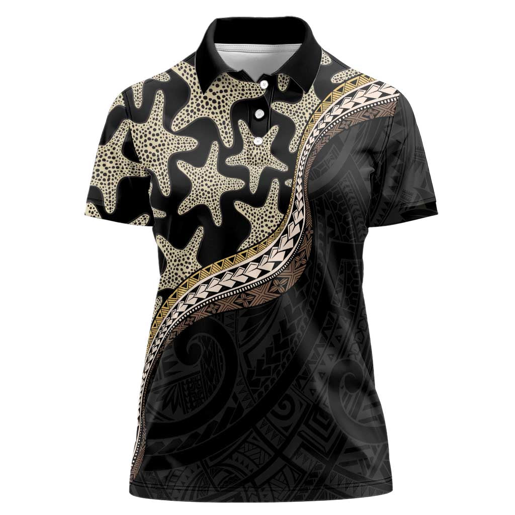 Beige Polynesian Starfish Unique Pattern Women Polo Shirt