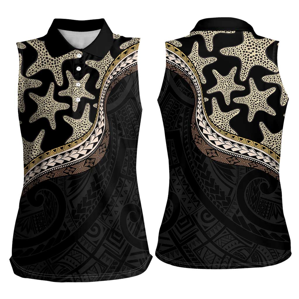 Beige Polynesian Starfish Unique Pattern Women Sleeveless Polo Shirt