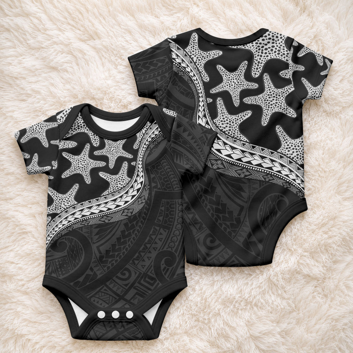 Monotone Polynesian Starfish Unique Pattern Baby Onesie LT01 - Polynesian Pride
