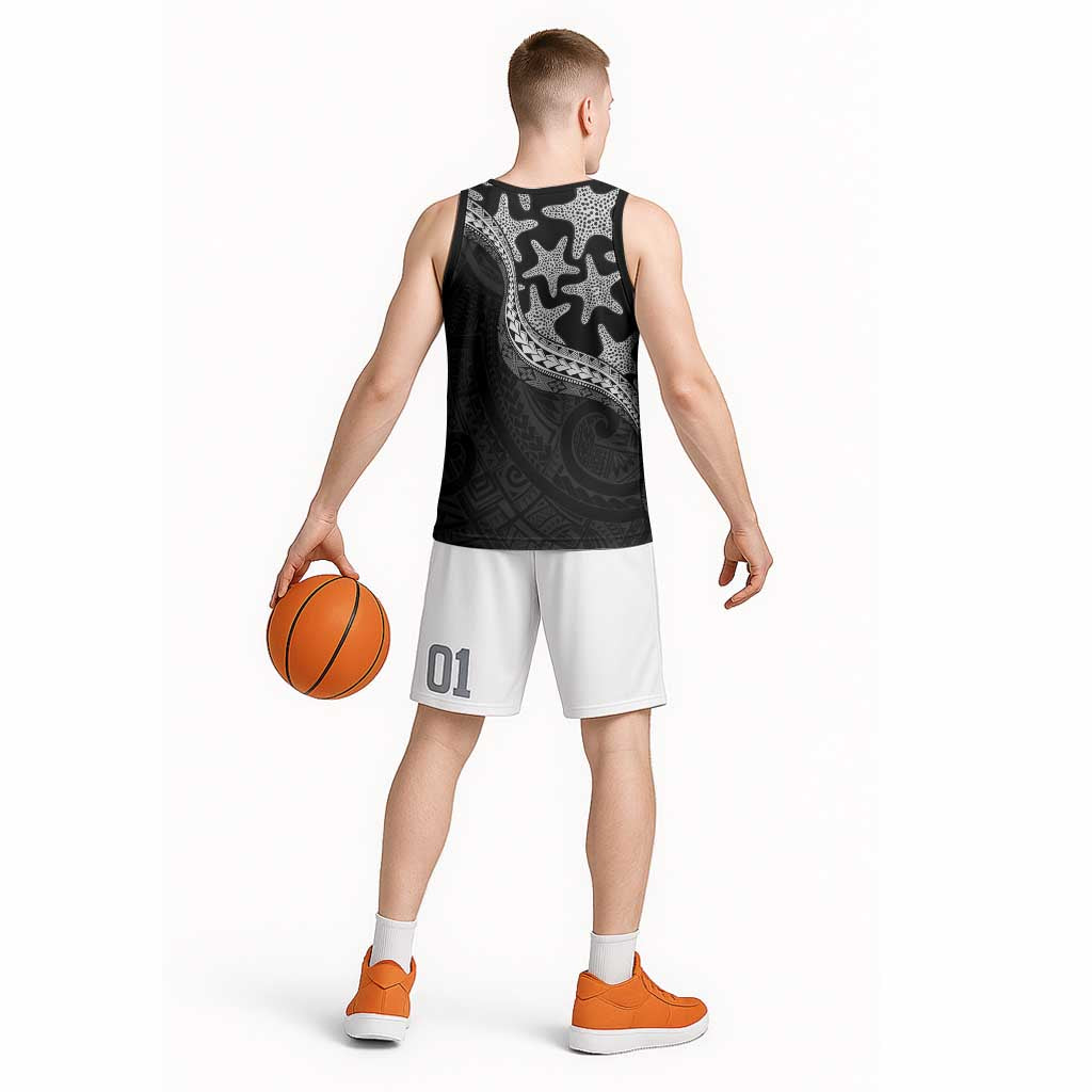 Monotone Polynesian Starfish Unique Pattern Basketball Jersey
