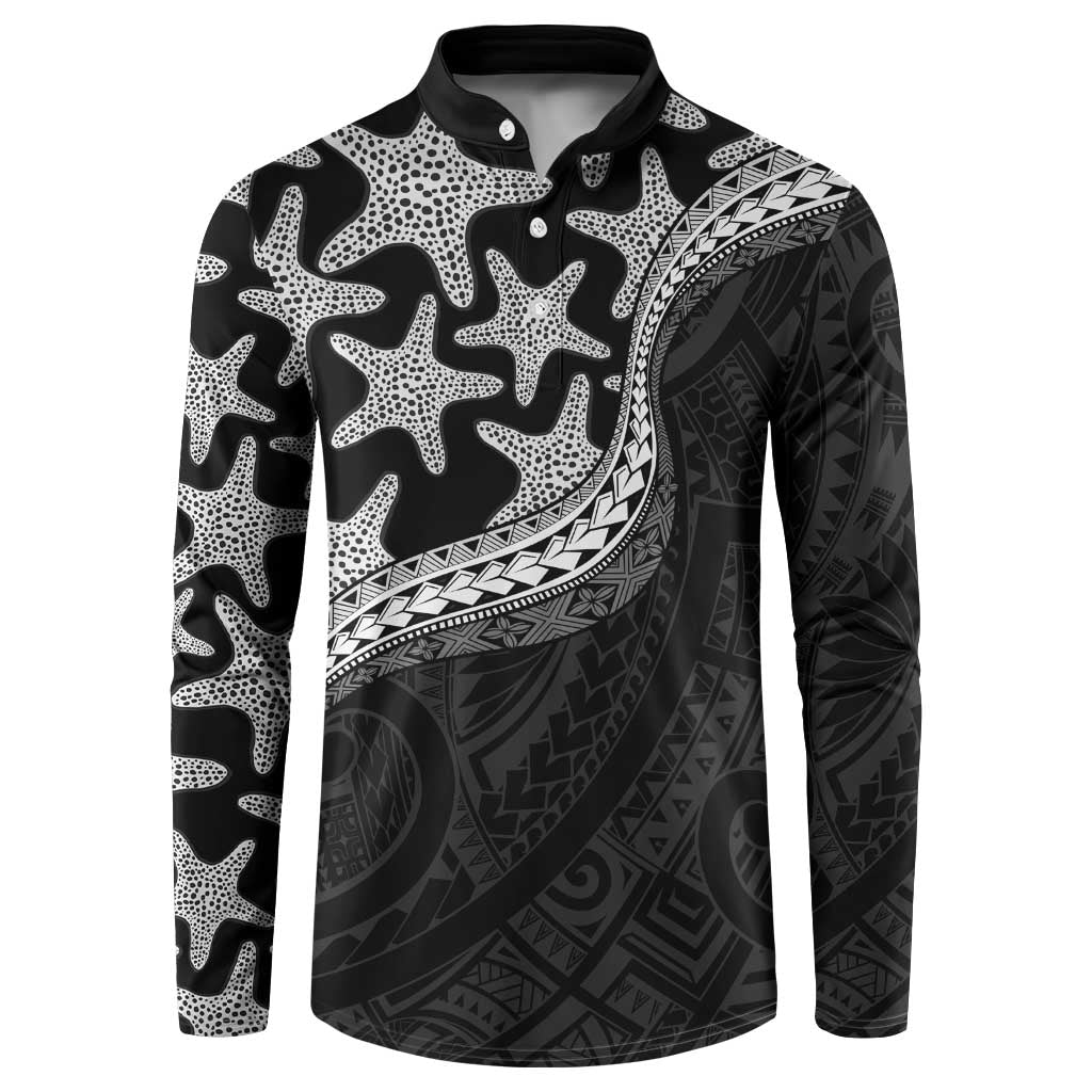 Monotone Polynesian Starfish Unique Pattern Button Sweatshirt
