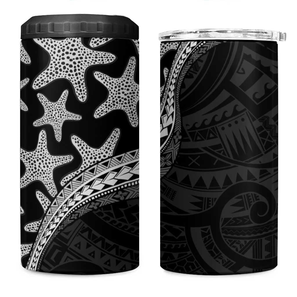 Monotone Polynesian Starfish Unique Pattern 4 in 1 Can Cooler Tumbler