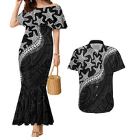 Monotone Polynesian Starfish Unique Pattern Couples Matching Mermaid Dress and Hawaiian Shirt
