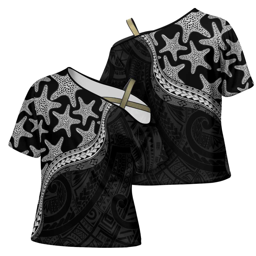 Monotone Polynesian Starfish Unique Pattern Cross Shoulder Shirt