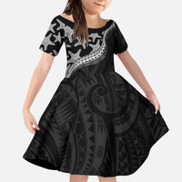 Monotone Polynesian Starfish Unique Pattern Family Matching Long Sleeve Bodycon Dress and Hawaiian Shirt