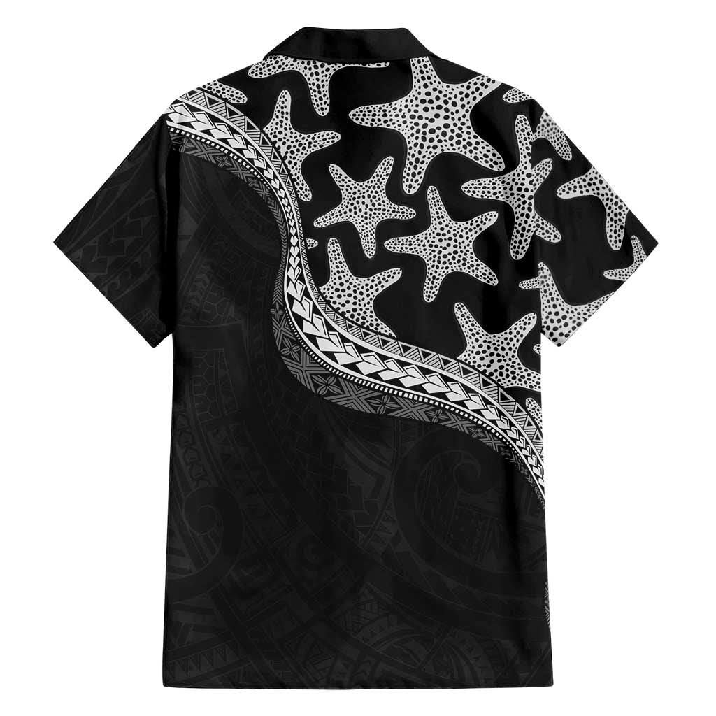 Monotone Polynesian Starfish Unique Pattern Family Matching Off The Shoulder Long Sleeve Dress and Hawaiian Shirt