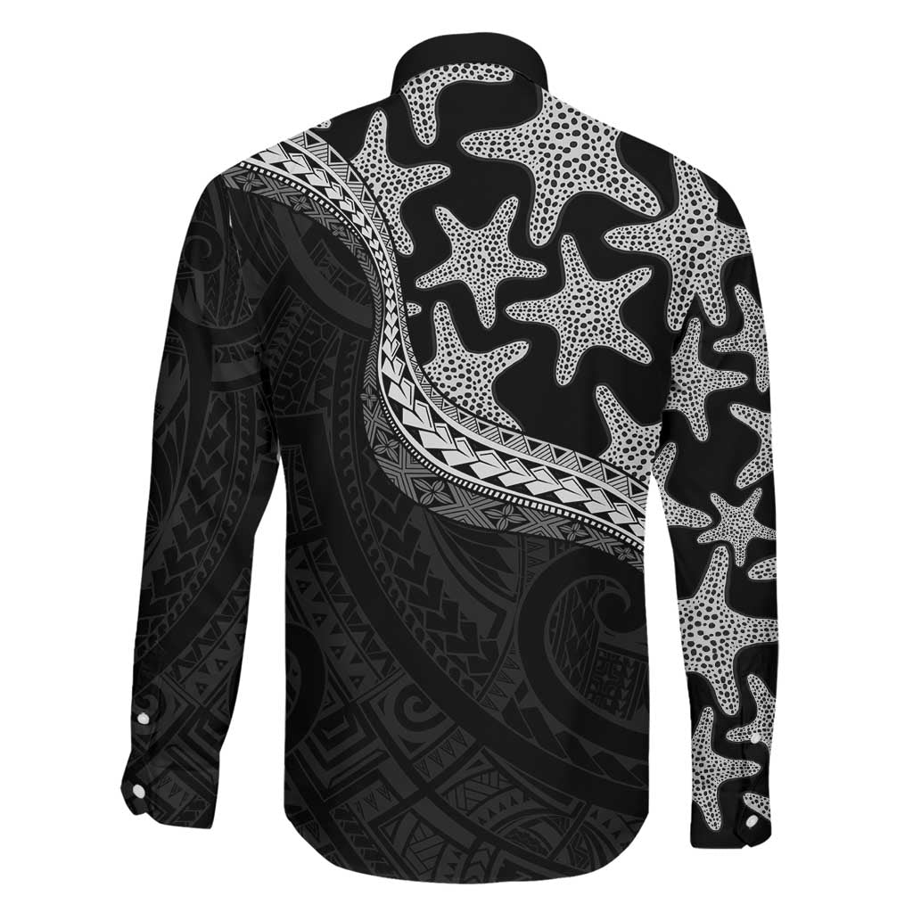 Monotone Polynesian Starfish Unique Pattern Family Matching Off Shoulder Short Dress and Hawaiian Shirt