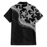 Monotone Polynesian Starfish Unique Pattern Family Matching Short Sleeve Bodycon Dress and Hawaiian Shirt