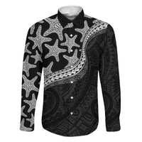 Monotone Polynesian Starfish Unique Pattern Family Matching Short Sleeve Bodycon Dress and Hawaiian Shirt