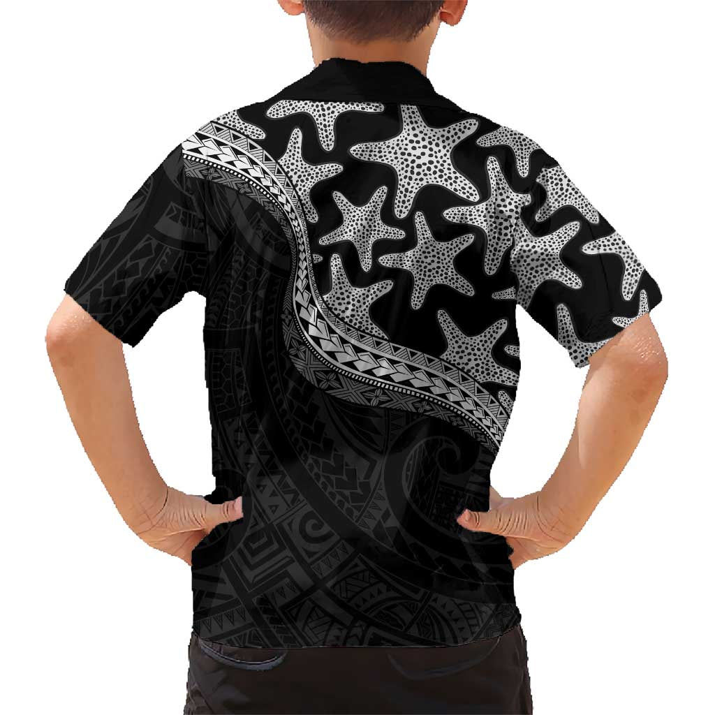 Monotone Polynesian Starfish Unique Pattern Family Matching Summer Maxi Dress and Hawaiian Shirt