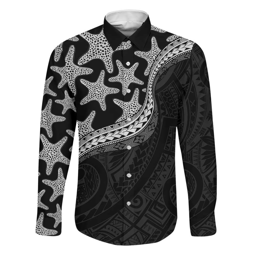 Monotone Polynesian Starfish Unique Pattern Family Matching Summer Maxi Dress and Hawaiian Shirt