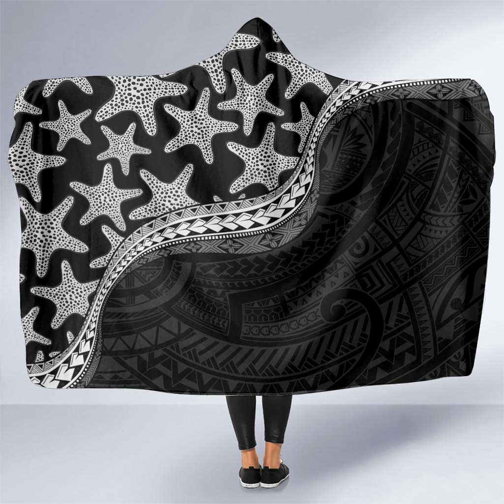 Monotone Polynesian Starfish Unique Pattern Hooded Blanket
