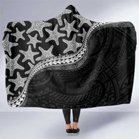 Monotone Polynesian Starfish Unique Pattern Hooded Blanket