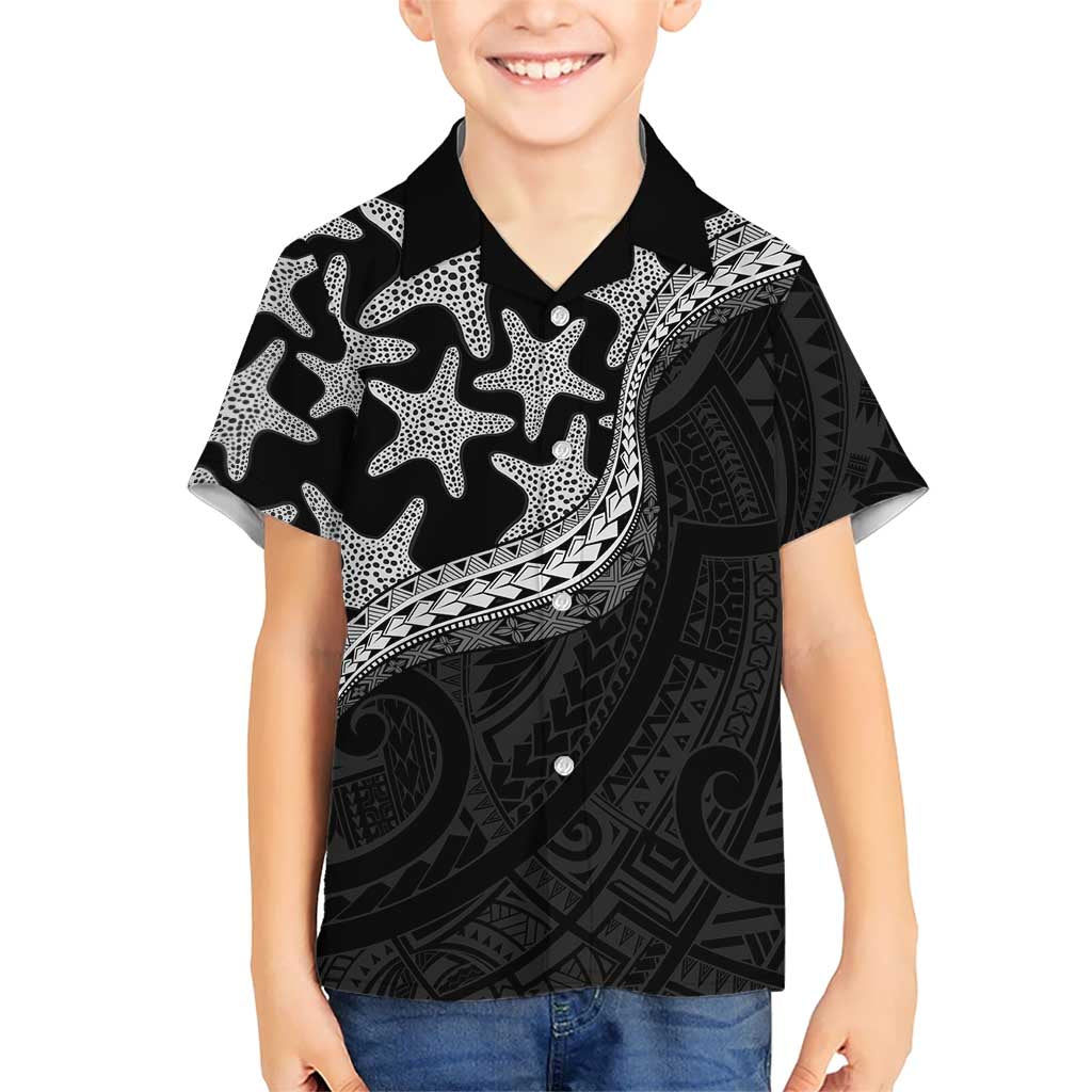 Monotone Polynesian Starfish Unique Pattern Kid Hawaiian Shirt LT01 Kid Black - Polynesian Pride