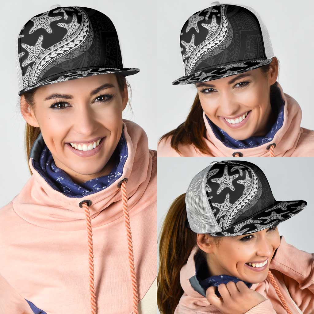 Monotone Polynesian Starfish Unique Pattern Mesh Trucker Cap