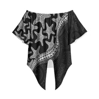 Monotone Polynesian Starfish Unique Pattern Off Shoulder Wrap Waist Top LT01 Black - Polynesian Pride