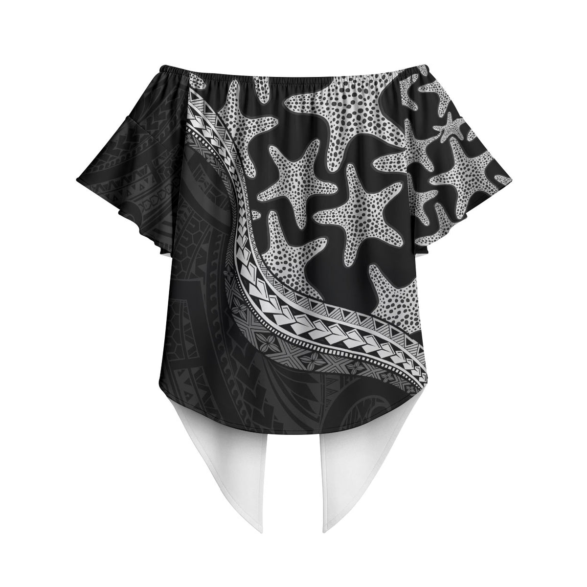 Monotone Polynesian Starfish Unique Pattern Off Shoulder Wrap Waist Top LT01 - Polynesian Pride