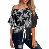 Monotone Polynesian Starfish Unique Pattern Off Shoulder Wrap Waist Top LT01 - Polynesian Pride