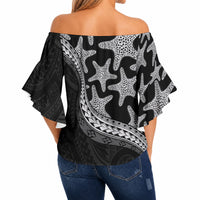 Monotone Polynesian Starfish Unique Pattern Off Shoulder Wrap Waist Top LT01 - Polynesian Pride